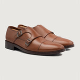Boston Double Monk Strap Tan Leather Shoes For Men in Tan Full-Grain Leather - Lateral Side Profile View | Buy Online