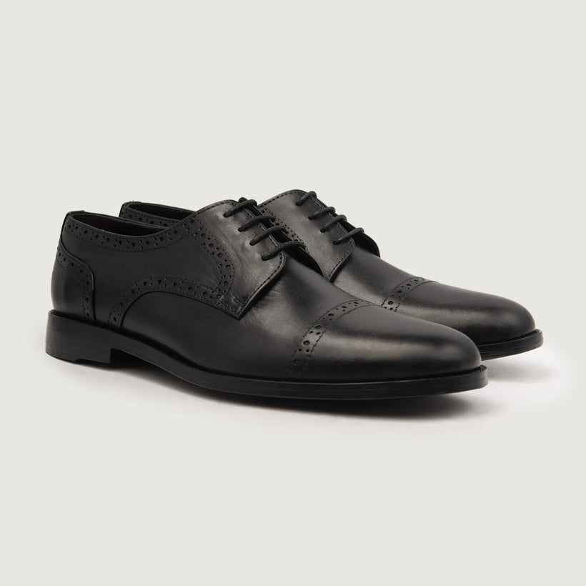 Dirk Brogues Derby أسود Leather Shoes رجالي