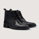 Knight Derby Black Leather Boots For Men in Black Full-Grain Leather - Lateral Side Profile View | Buy Online