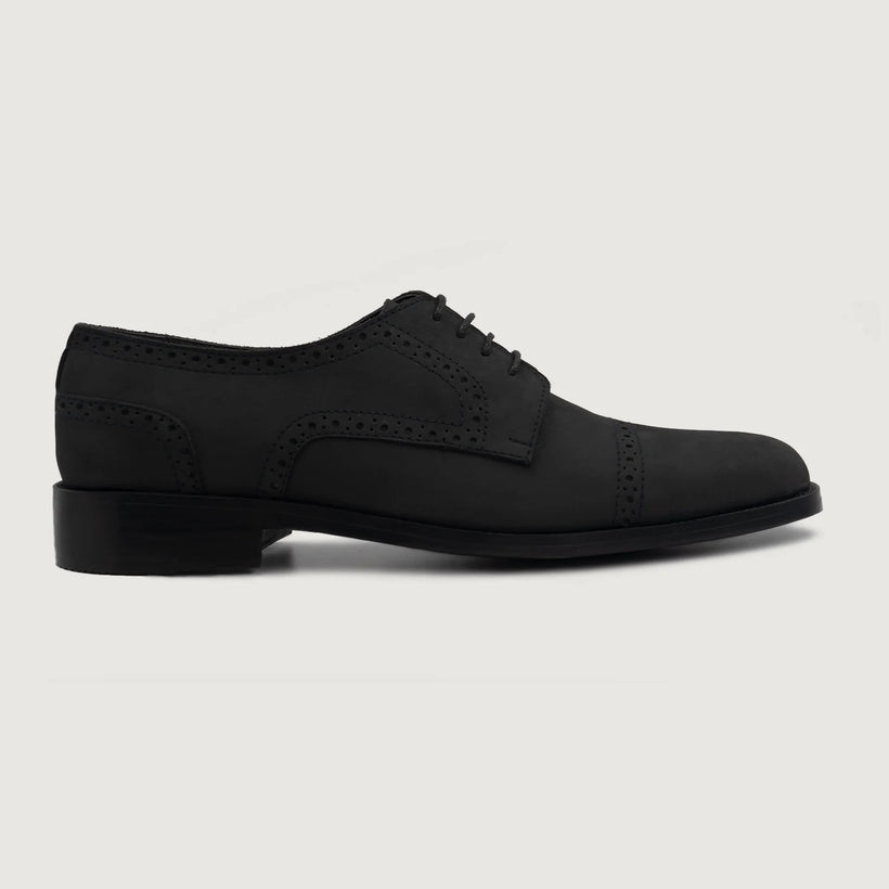 Dirk Brogues Derby أسود Nubuck Leather Shoes رجالي