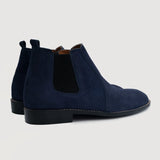 Clarkson Chelsea Midnight Blue Suede Leather Boots For Men - Reinforced Heel Counter & Precision Double-Row Stitching Detail