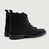 Knight Derby Black Nubuck Leather Boots For Men - Reinforced Heel Counter & Precision Double-Row Stitching Detail