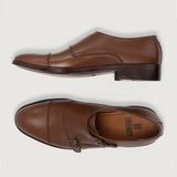 High-Traction Rubber Outsole & Lug Tread Pattern on Boston Double Monk Strap Brown Leather Shoes For Men