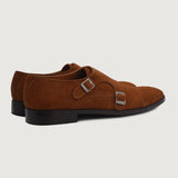 Boston Double Monk Strap Brown Suede Leather Shoes For Men - Reinforced Heel Counter & Precision Double-Row Stitching Detail