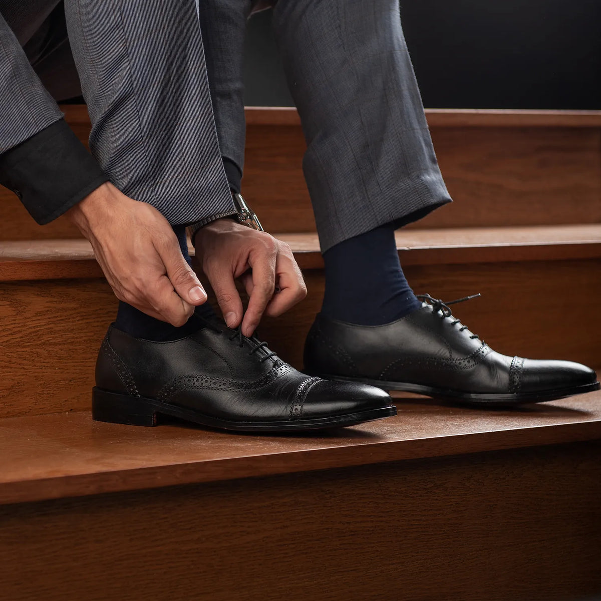 Orlaven Greyson Brogues Oxford أسود أحذية جلدية كلاسيكية رجالي footwear image 9