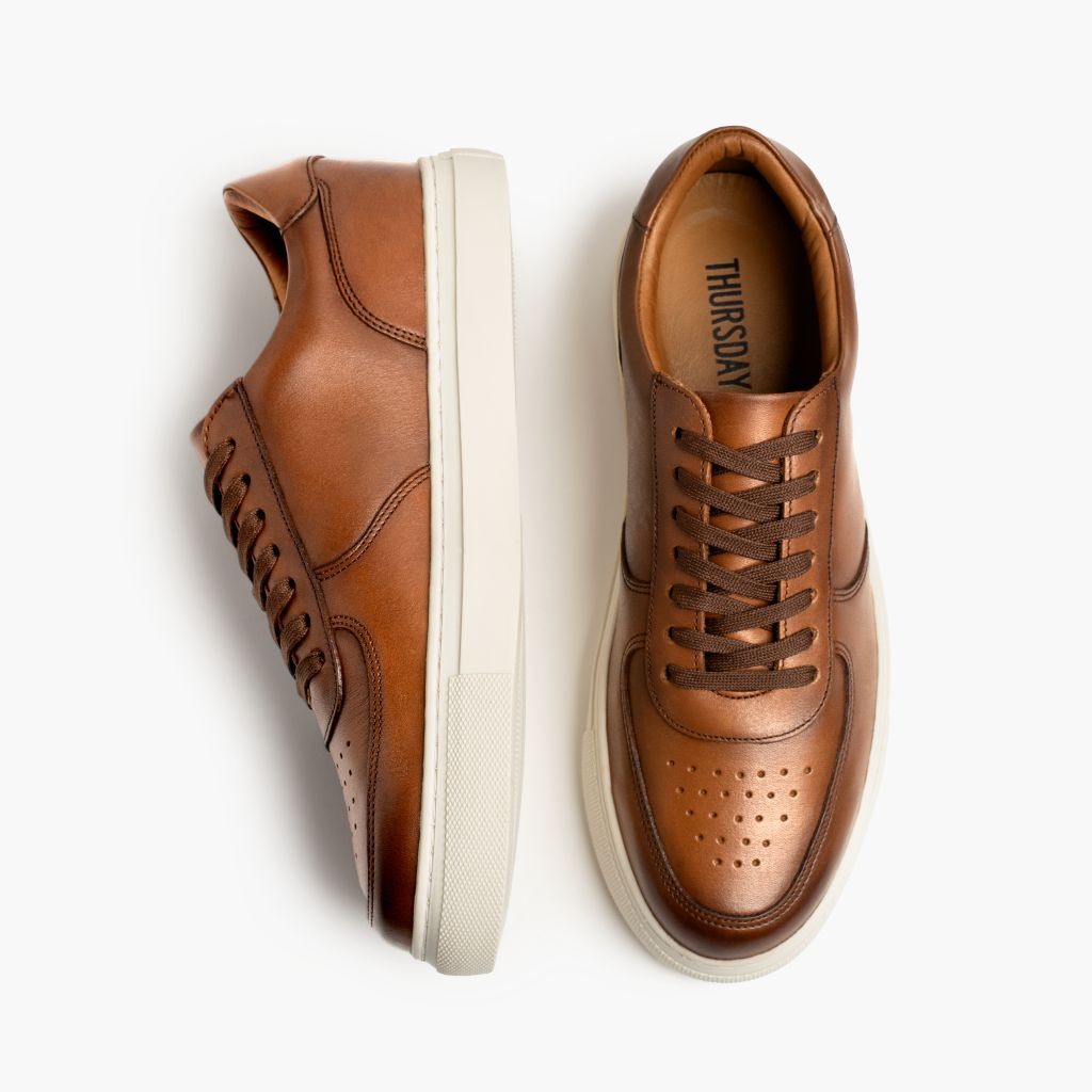 Court Toffee x Off-White سنيكرز جلدي كاجوال رجالي - دعامة الكعب المقواة وتفاصيل الخياطة المزدوجة الدقيقة