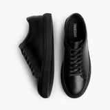 Encore Jet Black Leather Sneakers - Reinforced Heel Counter & Precision Double-Row Stitching Detail