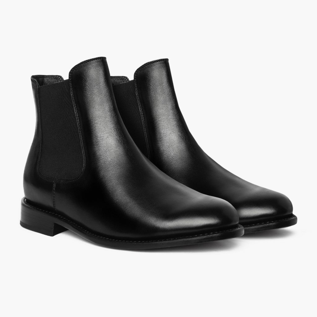 Cavalier Black Leather Boots in Black Full-Grain Leather - Lateral Side Profile View | Buy Online