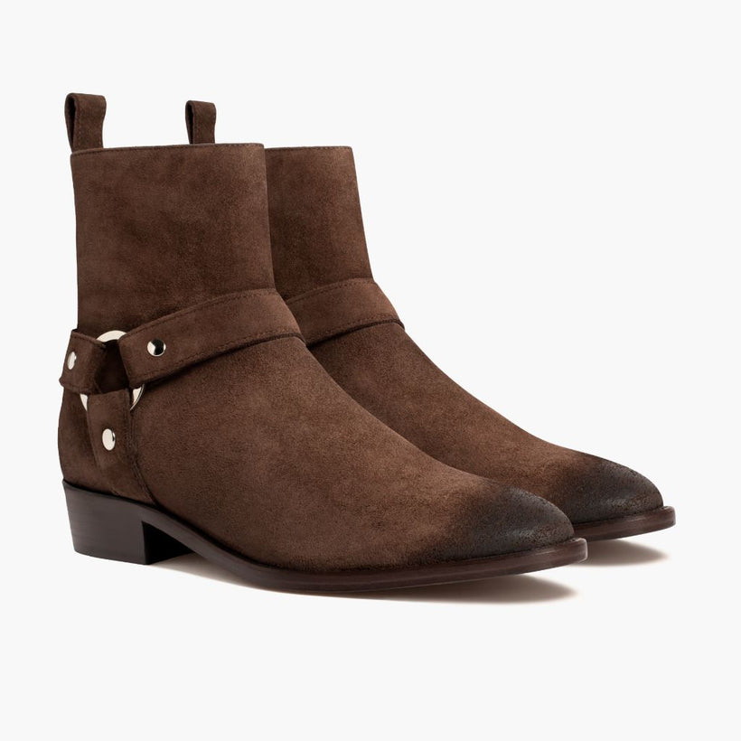 Harness Dark بني Suede أحذية بوت جلدية رجالي