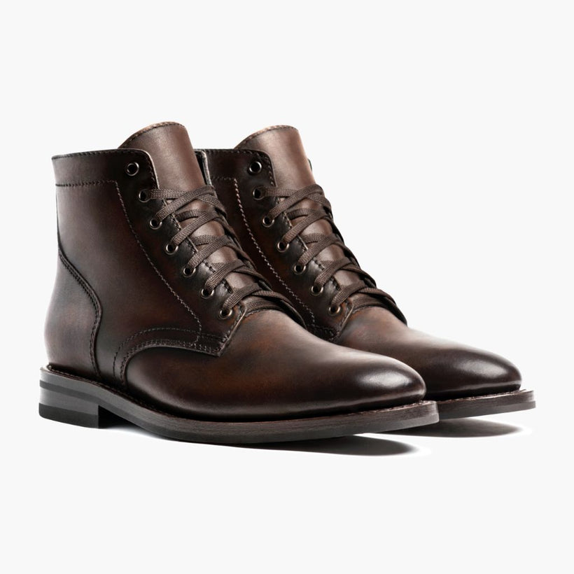 President Black Coffee Leather Boots For Men in Black Full-Grain Leather - Lateral Side Profile View | Buy Online