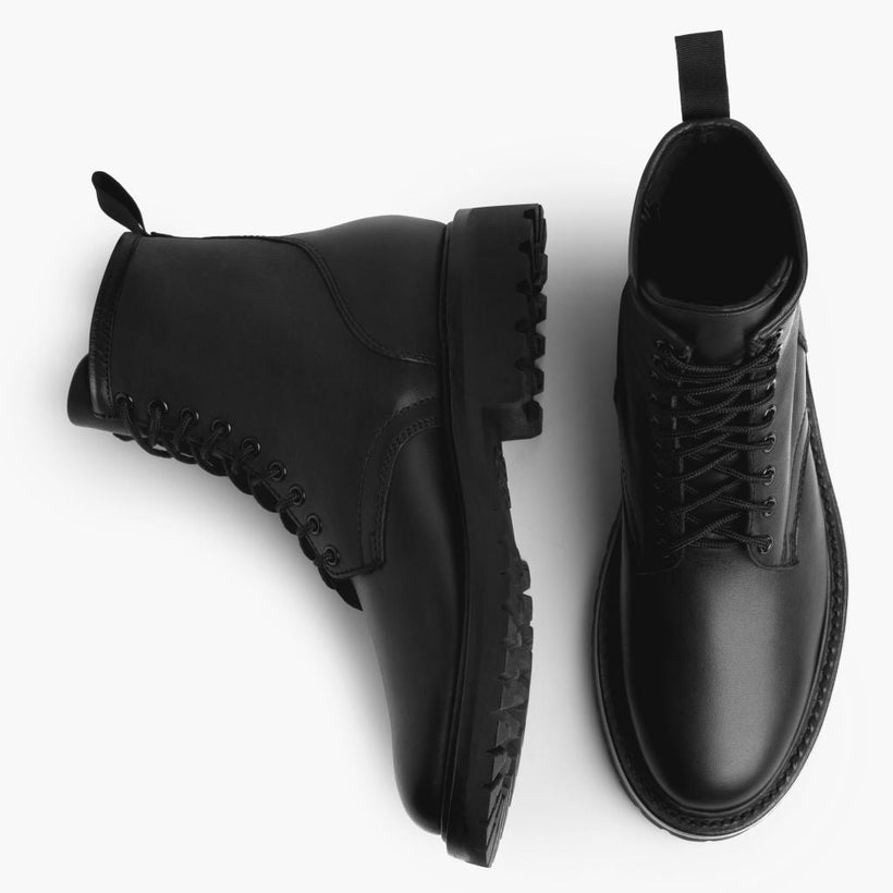 Stomper Black (No Zipper) Leather Boots For Men in Black Full-Grain Leather - Lateral Side Profile View | Buy Online