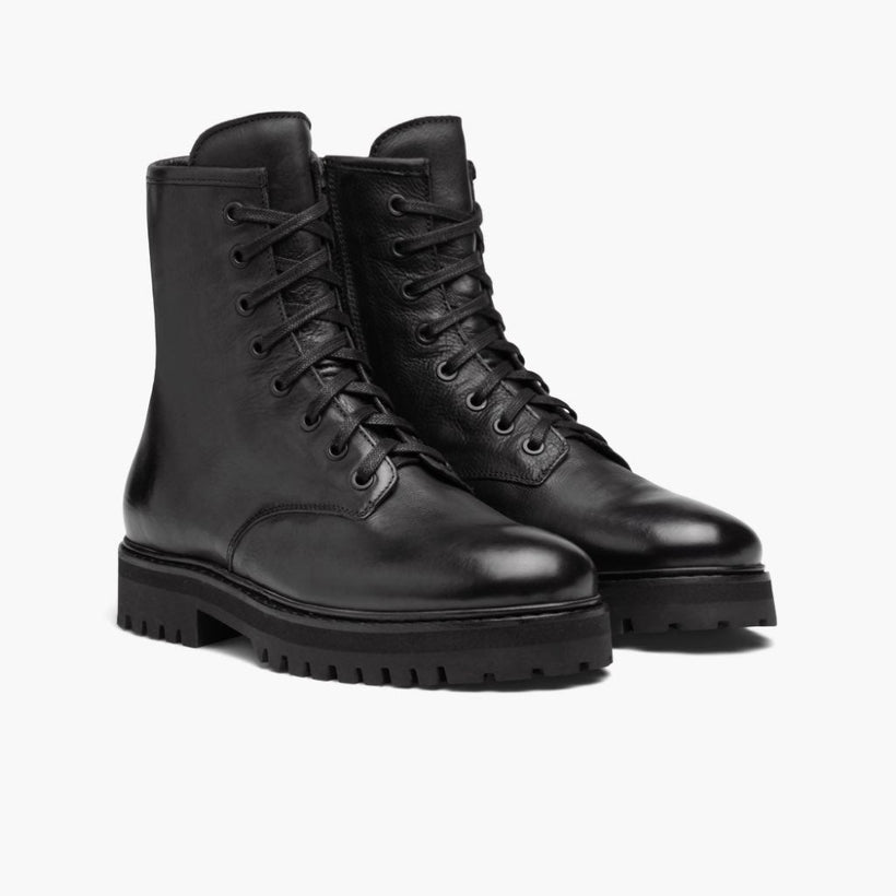 Combat أسود Leather Boots نسائي
