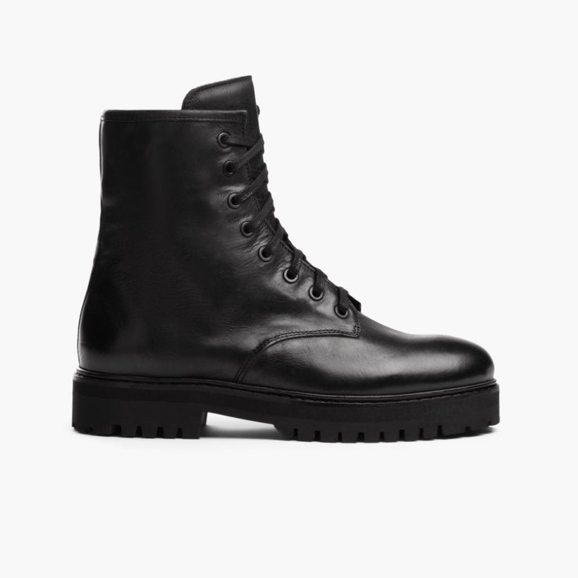 Combat أسود Leather Boots نسائي