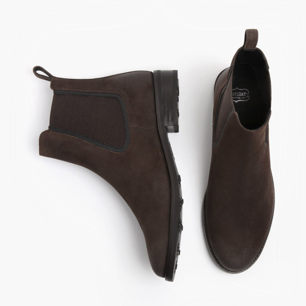 Duchess Dark بني Suede أحذية بوت جلدية نسائي - دعامة الكعب المقواة وتفاصيل الخياطة المزدوجة الدقيقة