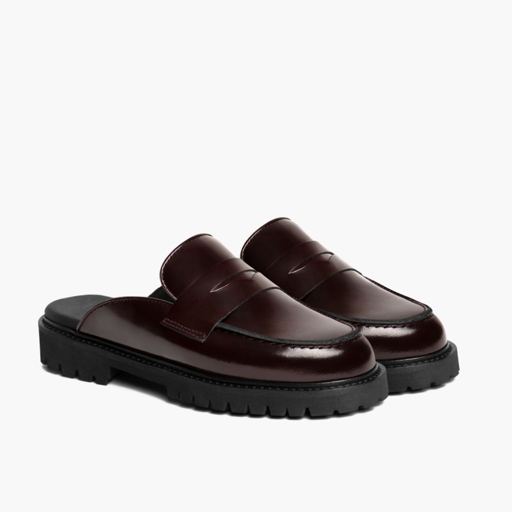 Penny Mule بورجوندي أحذية بوت جلدية نسائي in Burgundy Full-Grain Leather - عرض جانبي | شراء أونلاين عبر المتجر الرسمي