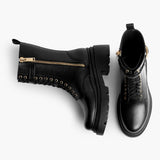 High-Traction Rubber Outsole & Lug Tread Pattern on Fatale Black & Gold Leather Boots