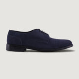 Blue Goatskin Suede Leather Shoes - Goodyear Welt Construction & Front Toe Box Detail