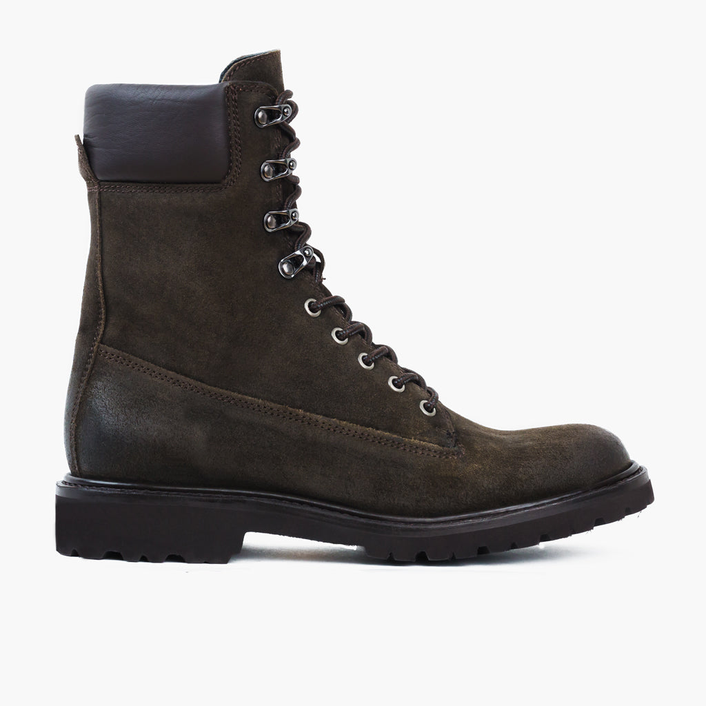 Olive Goatskin Suede Leather Boots - بناء غوديير ويلت المتين وتفاصيل مقدمة الحذاء