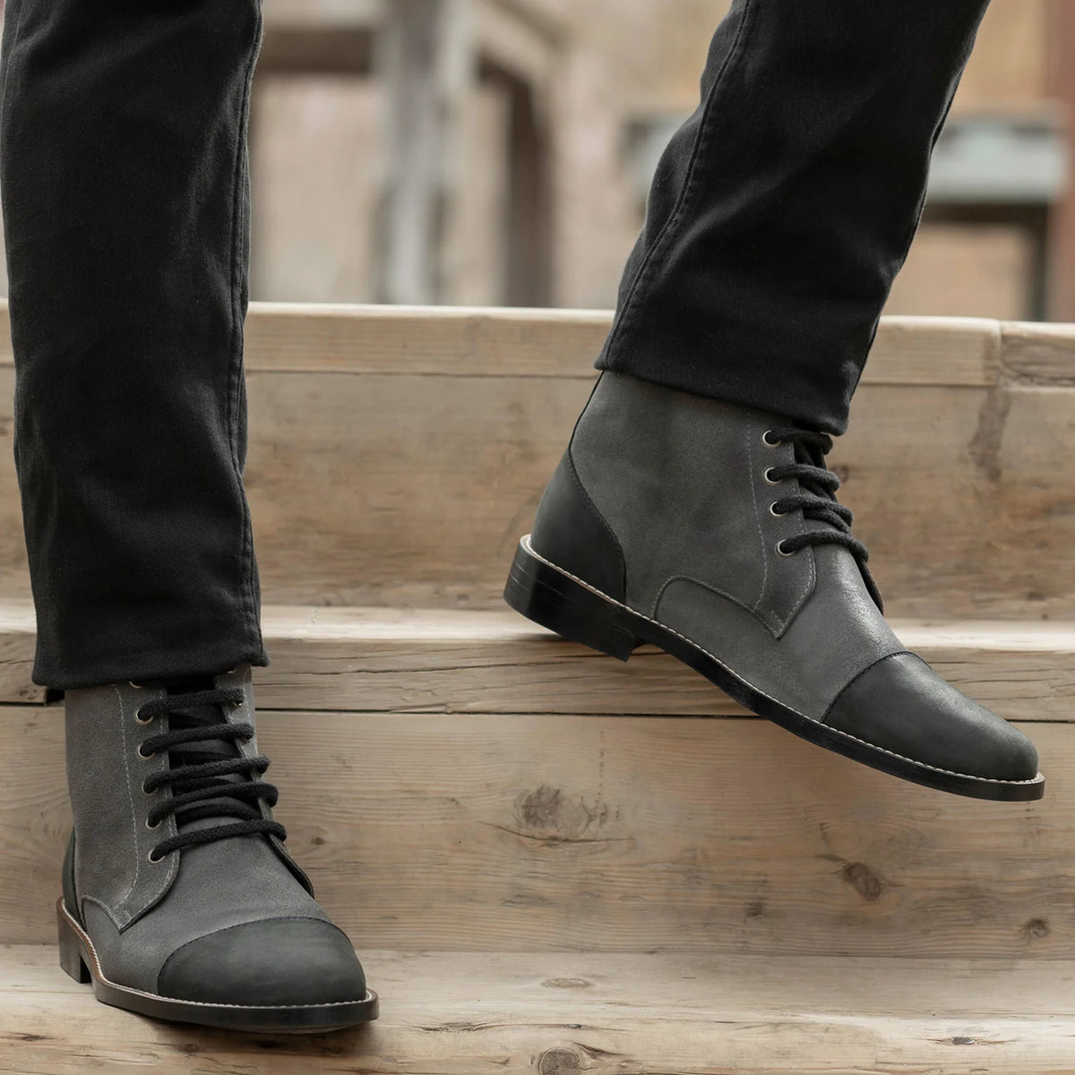 Orlaven Knight Derby Grey & أسود أحذية بوت جلدية - StudGuard رجالي footwear image 9