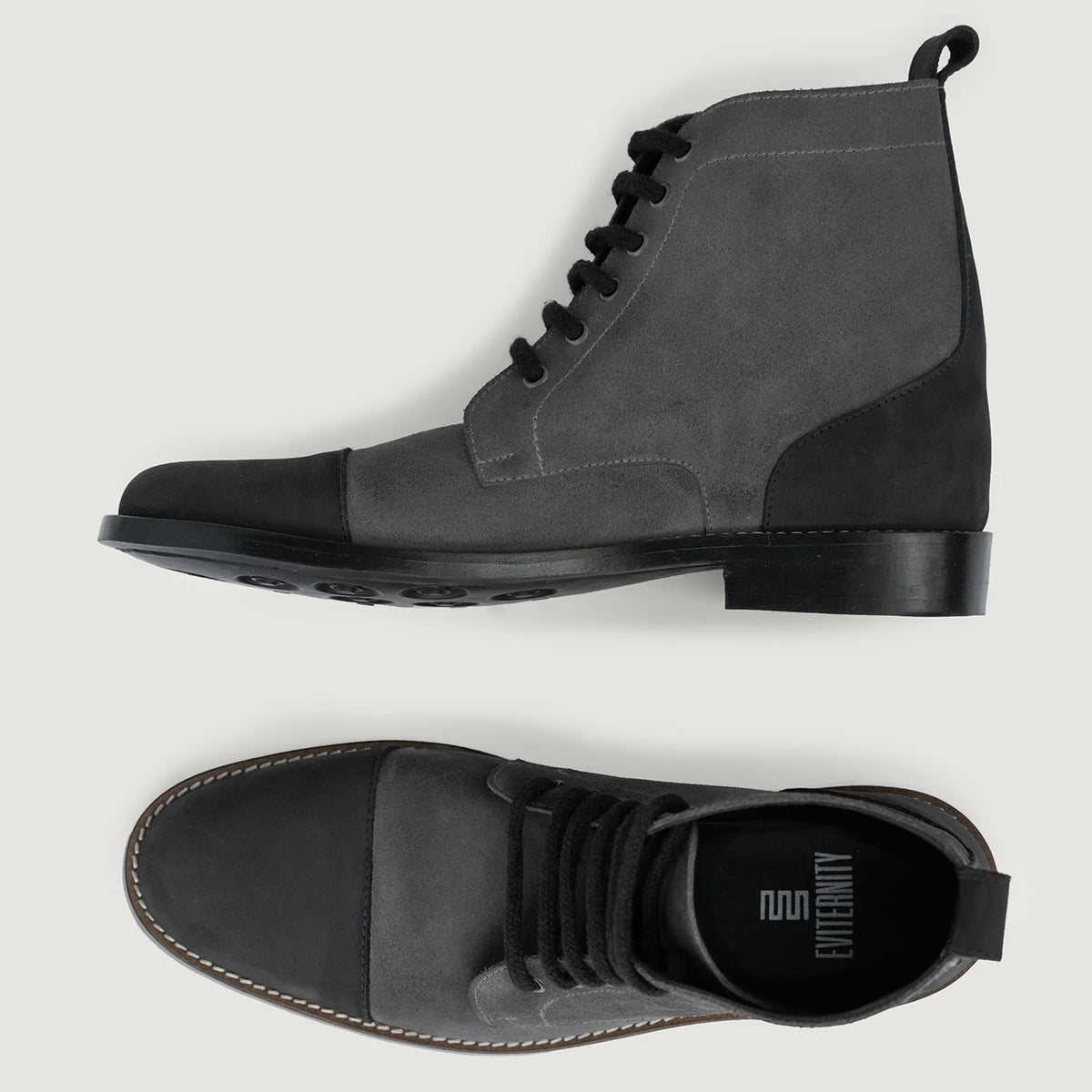 Knight Derby Grey & أسود أحذية بوت جلدية - StudGuard رجالي - دعامة الكعب المقواة وتفاصيل الخياطة المزدوجة الدقيقة