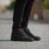 Marty High Top Black Nubuck Sneakers in Black Full-Grain Leather - Lateral Side Profile View | Buy Online