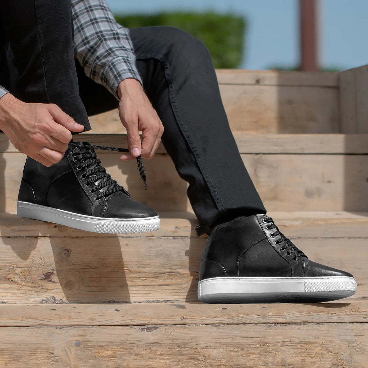 Orlaven Marty High Top أسود سنيكرز جلدي كاجوال رجالي footwear image 10
