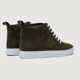 Marty High Top Olive Pullup Leather Sneakers For Men - Reinforced Heel Counter & Precision Double-Row Stitching Detail