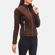 
Adalyn مبطن ومحاك Mocha Suede جاكيت بايكر جلد طبيعي نسائي - عرض جانبي يوضح قَصّة الأكمام المريحة