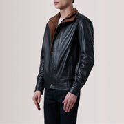 
Alfred Brown Leather Bomber Jacket For Men - عرض جانبي يوضح قَصّة الأكمام المريحة