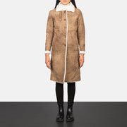 Women's Alina Shearling بني معطف جلد نسائي - Lateral Side Profile View Showing Sleeve Cut &amp; Athletic Taper Fit
