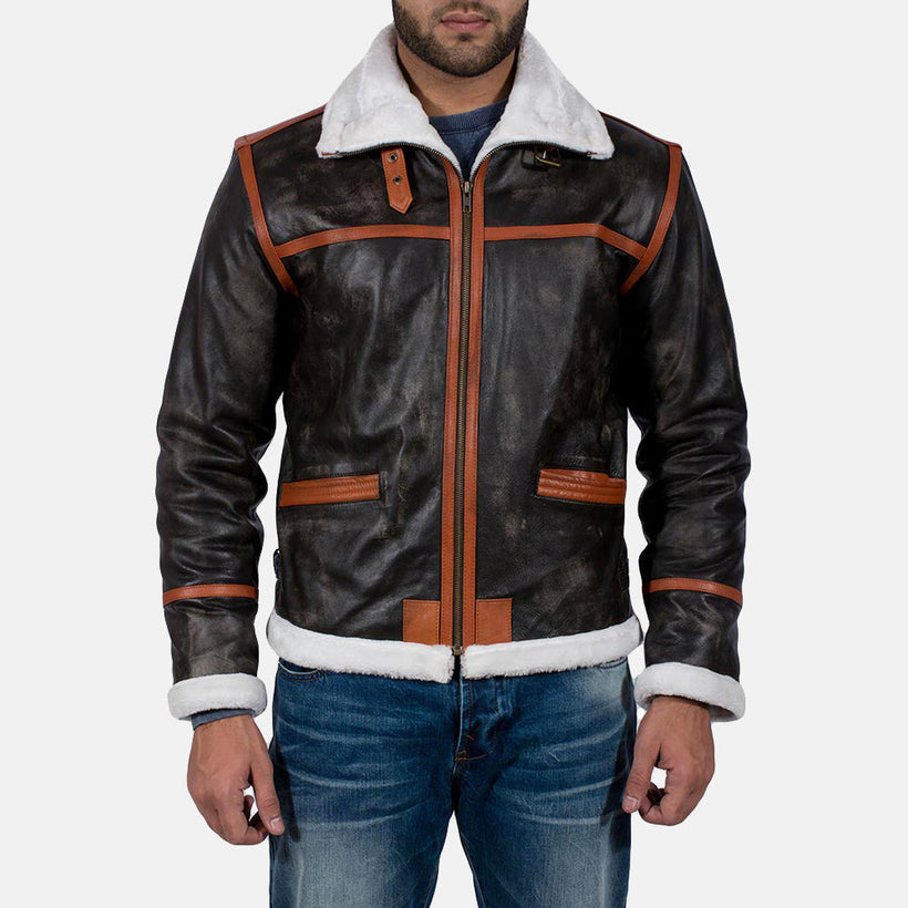 Alpine بني Fur جاكيت جلد رجالي