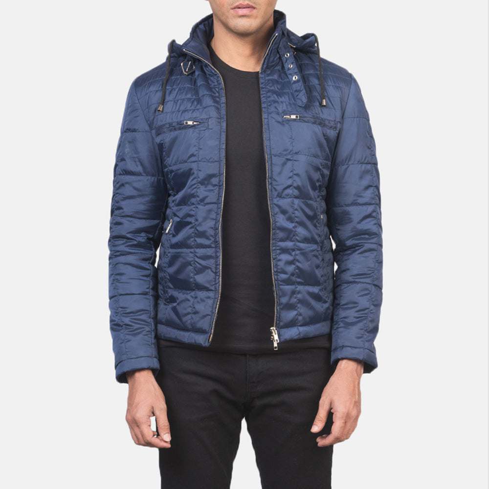 Men's Alps Quilted Blue Windbreaker Jacket in Blue Nylon - Front Profile View &amp; Tailored Silhouette | Buy Online
