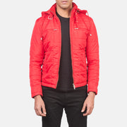 Men's Alps Quilted Red Windbreaker Jacket in Red Nylon - Front Profile View &amp; Tailored Silhouette | Buy Online