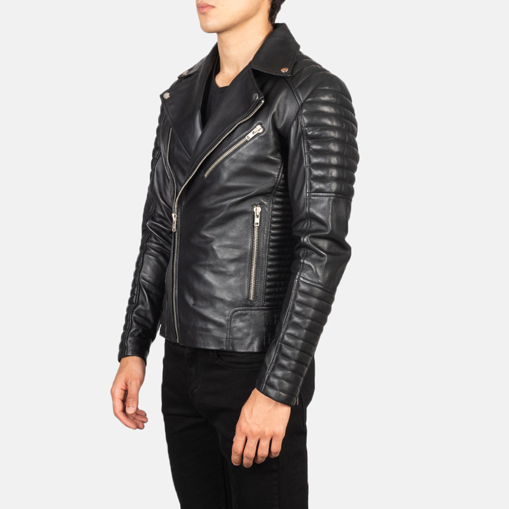
Green Goatskin Suede Biker Jacket - عرض خلفي يوضح تفصيل الأكتاف المتقن والحاشية النظيفة