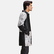 Black &amp; White Sheepskin Dip &amp;Amp; Dye Leather Coat - Back View Showing Tailored Shoulder Fit &amp; Clean Hemline