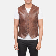 
تفاصيل مقربة of Classic Collar & 5 Button Hardware on Auden بني صديري جلد رجالي