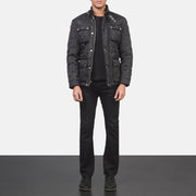 Men's Barry مبطن أسود Windbreaker جاكيت جلد رجالي - Lateral Side Profile View Showing Sleeve Cut &amp; Athletic Taper Fit