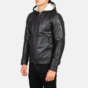 
Black Sheepskin Leather Bomber Jacket - عرض خلفي يوضح تفصيل الأكتاف المتقن والحاشية النظيفة