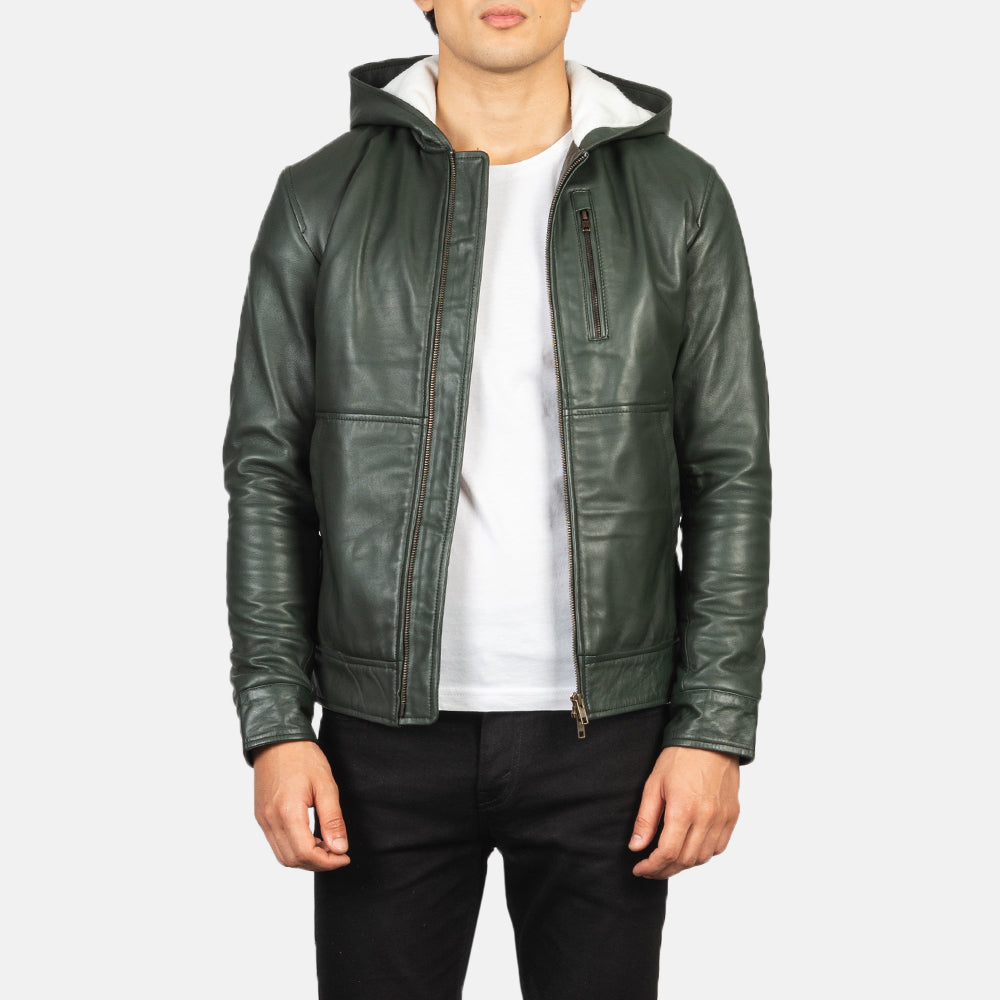 
Snap Button & Hem Craftsmanship Construction Detail on Baston Black Hooded Leather Bomber Jacket
