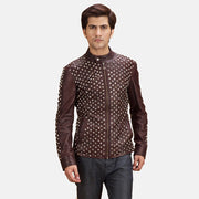 Blix Bono عنابي جاكيت بايكر جلد رجالي in Maroon Sheepskin Leather - Front Profile View &amp; Tailored Silhouette | Buy Online