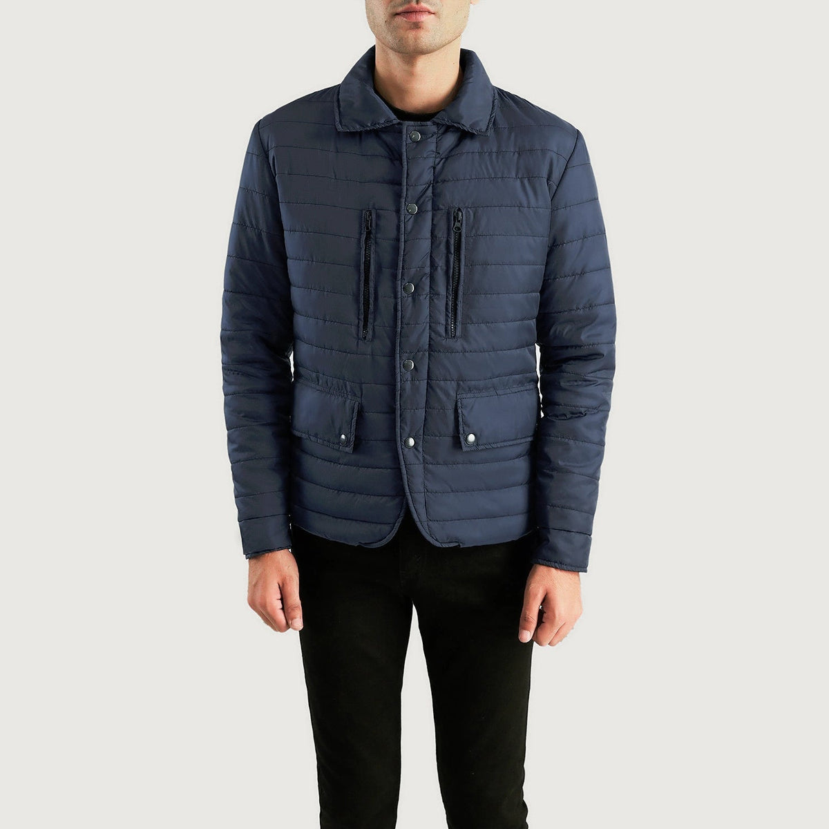 Men's Bo Quilt Windbreaker جاكيت جلد رجالي - Lateral Side Profile View Showing Sleeve Cut &amp; Athletic Taper Fit