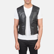 Men's Brandon أسود صديري جلد رجالي in Black Sheepskin Leather - Front Profile View &amp; Tailored Silhouette | Buy Online