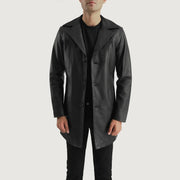 Brawnton أسود معطف جلد رجالي in Black Cowhide Leather - Front Profile View &amp; Tailored Silhouette | Buy Online
