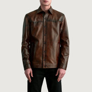 
Bronco Distressed بني Leather Shirt رجالي - عرض جانبي يوضح قَصّة الأكمام المريحة