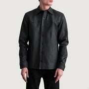 
Bronco Tumbled أسود Leather Shirt رجالي - عرض جانبي يوضح قَصّة الأكمام المريحة