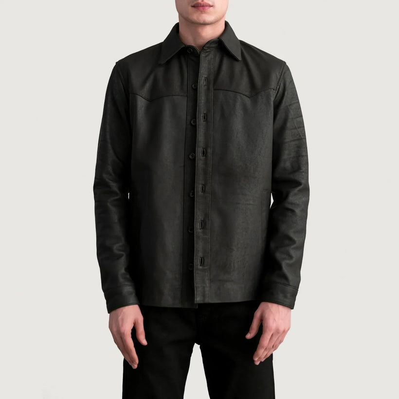 Bronco Tumbled بني Leather Shirt رجالي