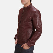 
Maroon Sheepskin Leather Biker Jacket - عرض خلفي يوضح تفصيل الأكتاف المتقن والحاشية النظيفة