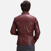 
تفاصيل مقربة of Band with Snap Button & Zipper Hardware on Burgunn Dee عنابي جاكيت بايكر جلد طبيعي رجالي