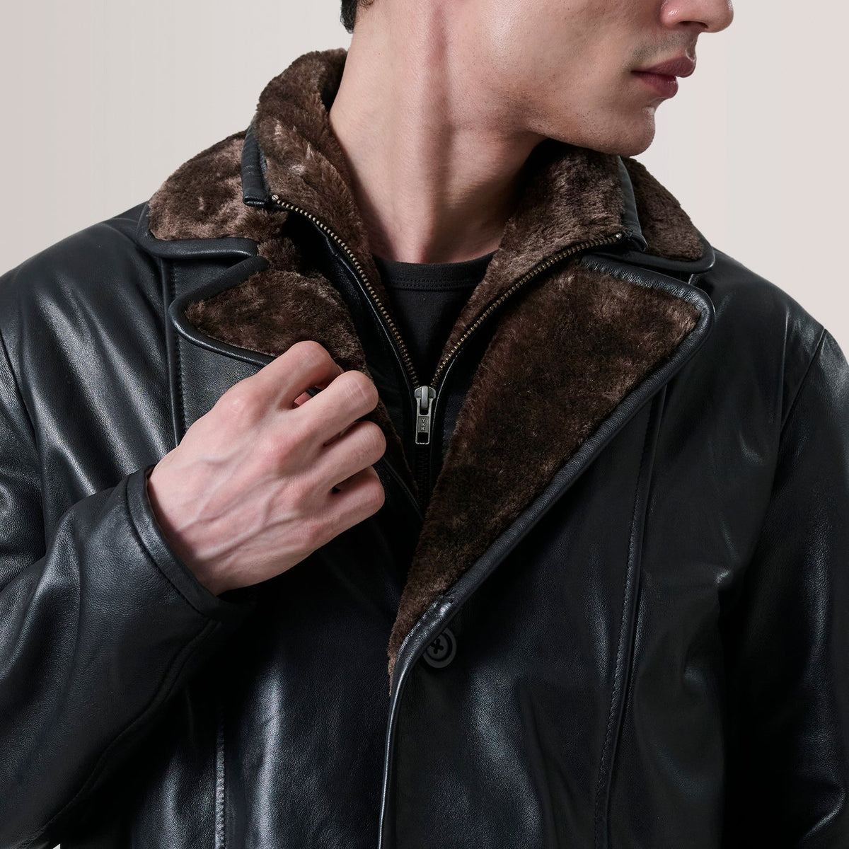 Authentic Sheepskin Leather with Semi-aniline Finish Grain Texture & Heavy-Duty Seam Stitching Detail