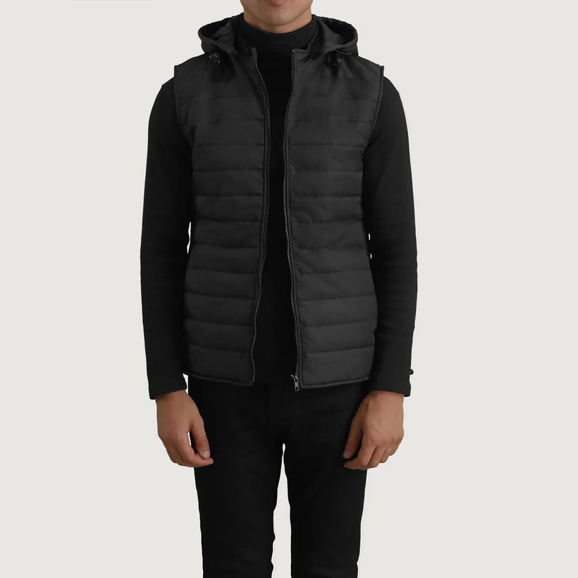 Carlo أسود Hooded Puffer Vest رجالي